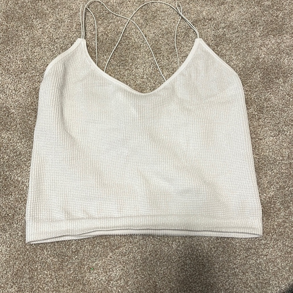 sparkly white crop top, size: M, brand: Forever 21